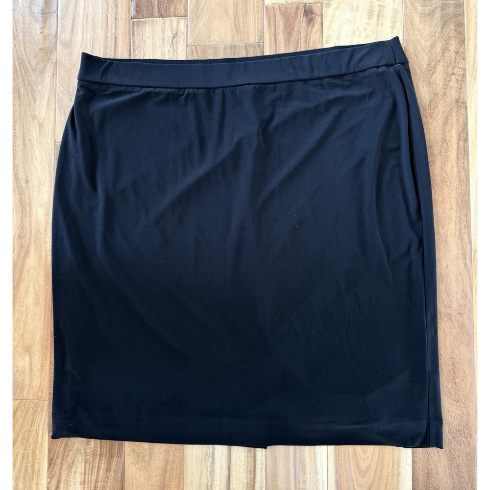NEW Anne Klein Women's Black Knit Pull-On Stretch Skirt Slit Knee Length XL